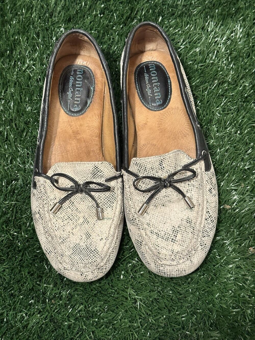Montana Black And White Snakeskin Loafers SZ 7.5